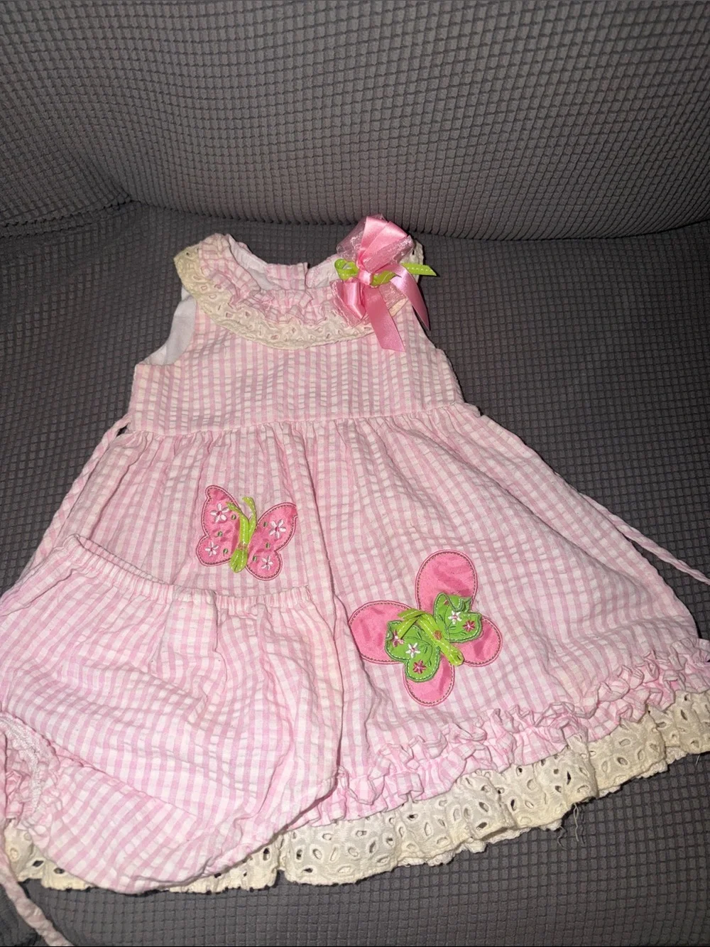 Pink Gingham Butterfly Sleeveless Kids Dress